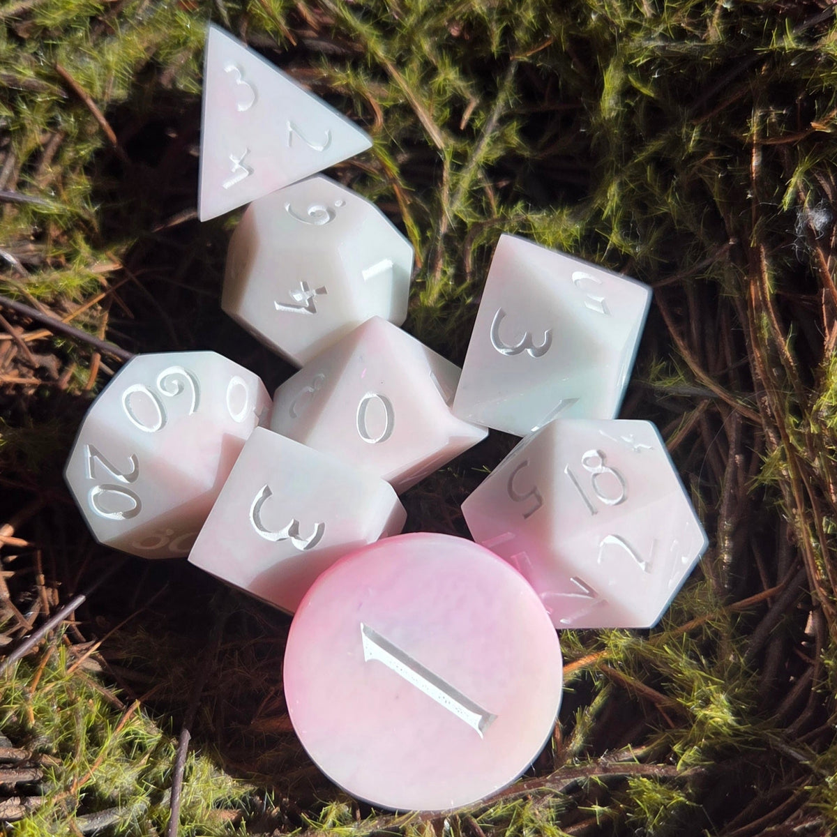'Frosted Pastels' Rainbow Pastel Glow in the Dark Handmade Resin TTRPG Gaming Dice Set