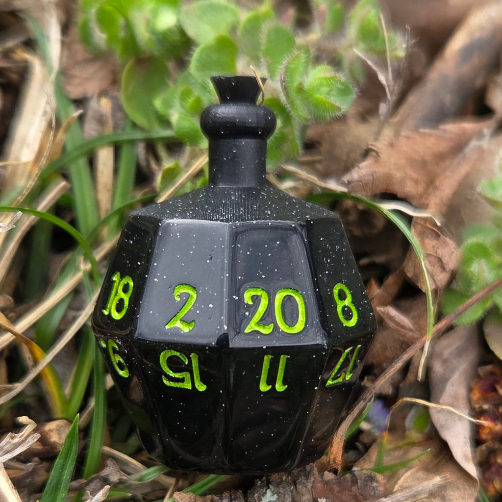 Individual Potion Bottle Alternative Shaped Functional TTRPG Handmade Resin D20 Gaming Dice Glow in the Dark