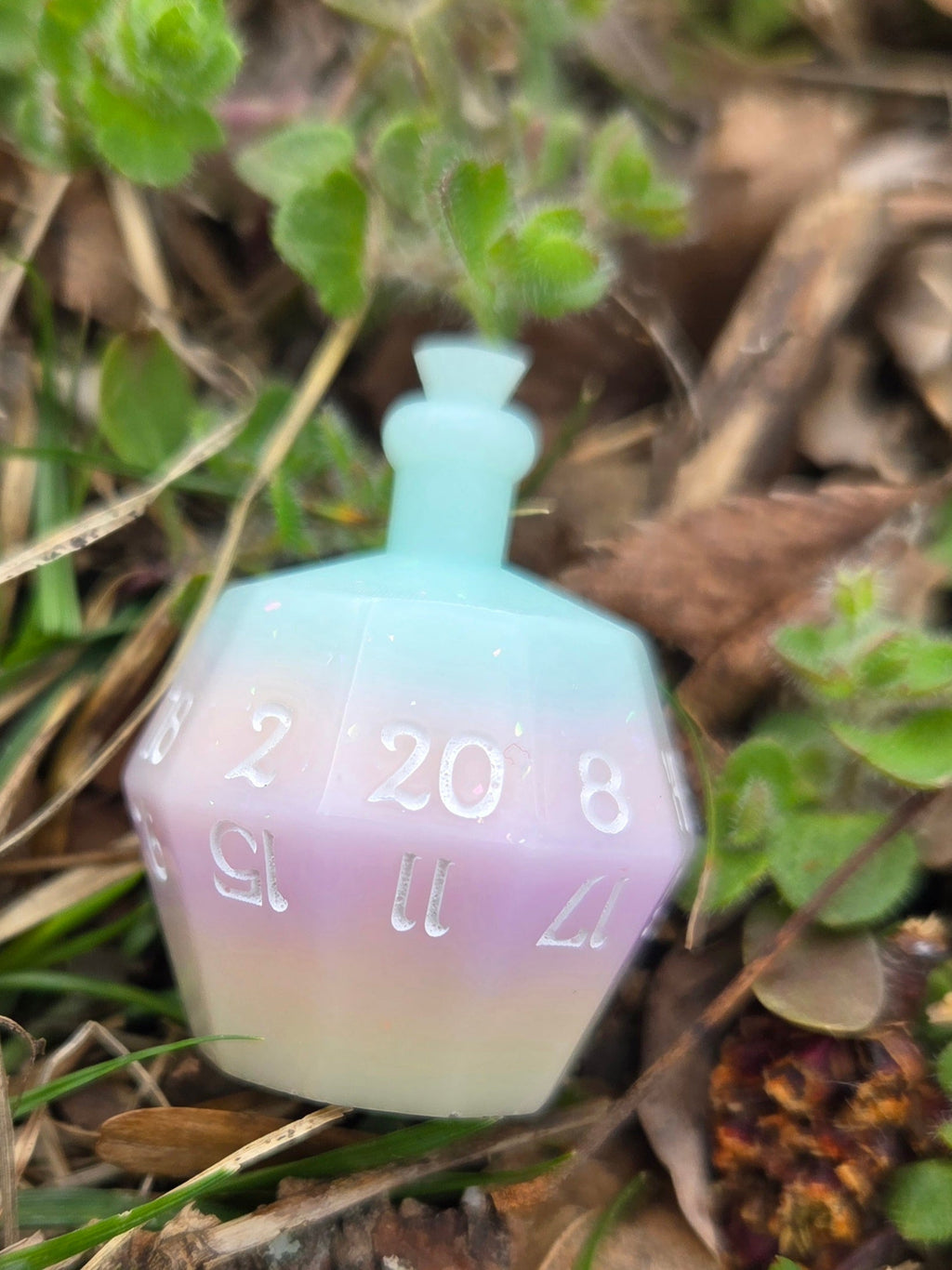Individual Potion Bottle Alternative Shaped Functional TTRPG Handmade Resin D20 Gaming Dice Glow in the Dark