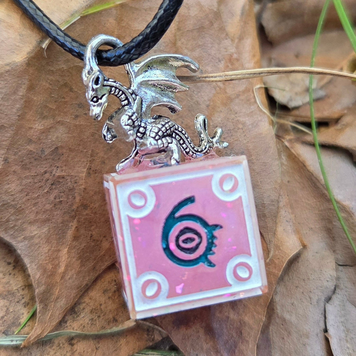 'Dragon’s Hoard' Individual Mimic Style Handmade Resin OOAK D6 Dice Pendant Necklace