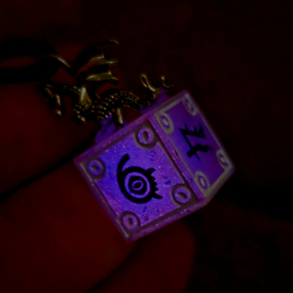 'Dragon’s Hoard' Individual Mimic Style Handmade Resin OOAK D6 Dice Pendant Necklace