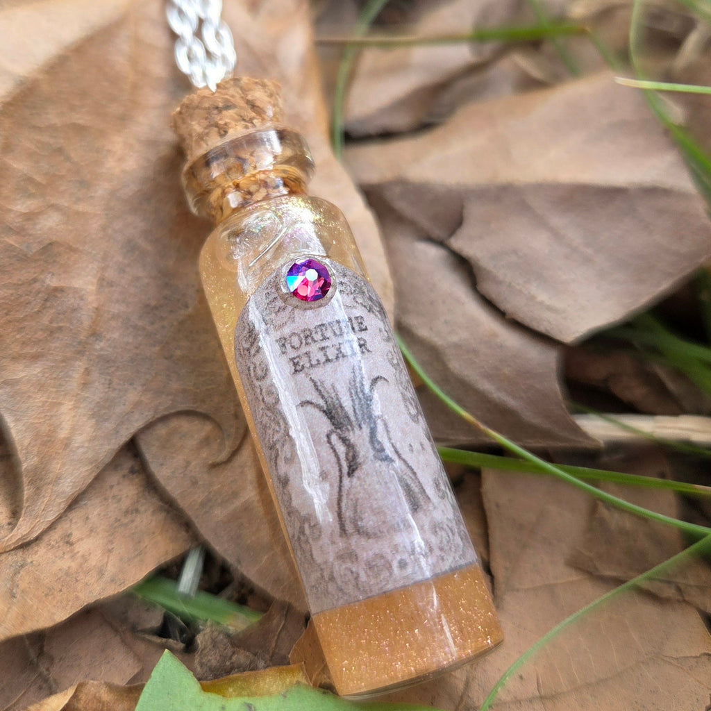'Fortune Elixir' Individual Handmade Colorshifting Liquid Potion Bottle Necklaces with Swarovski Crystals