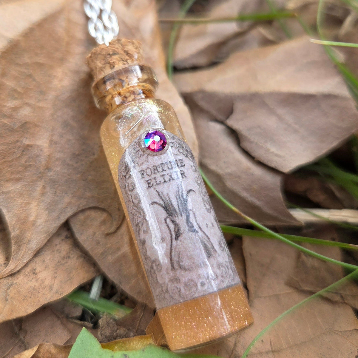 'Fortune Elixir' Individual Handmade Colorshifting Liquid Potion Bottle Necklaces with Swarovski Crystals
