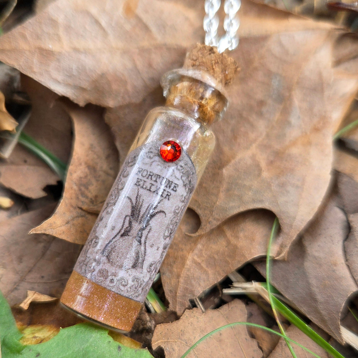 'Fortune Elixir' Individual Handmade Colorshifting Liquid Potion Bottle Necklaces with Swarovski Crystals