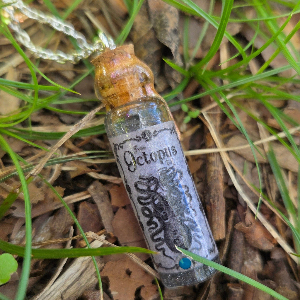 'Octopus Ink' Individual Handmade Colorshifting Black Liquid Potion Bottle Necklaces with Swarovski Crystals