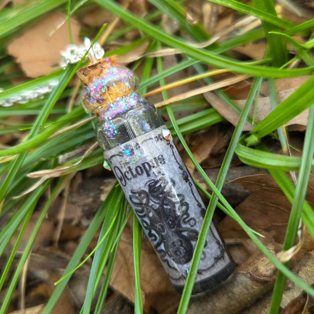 'Octopus Ink' Individual Handmade Colorshifting Black Liquid Potion Bottle Necklaces with Swarovski Crystals