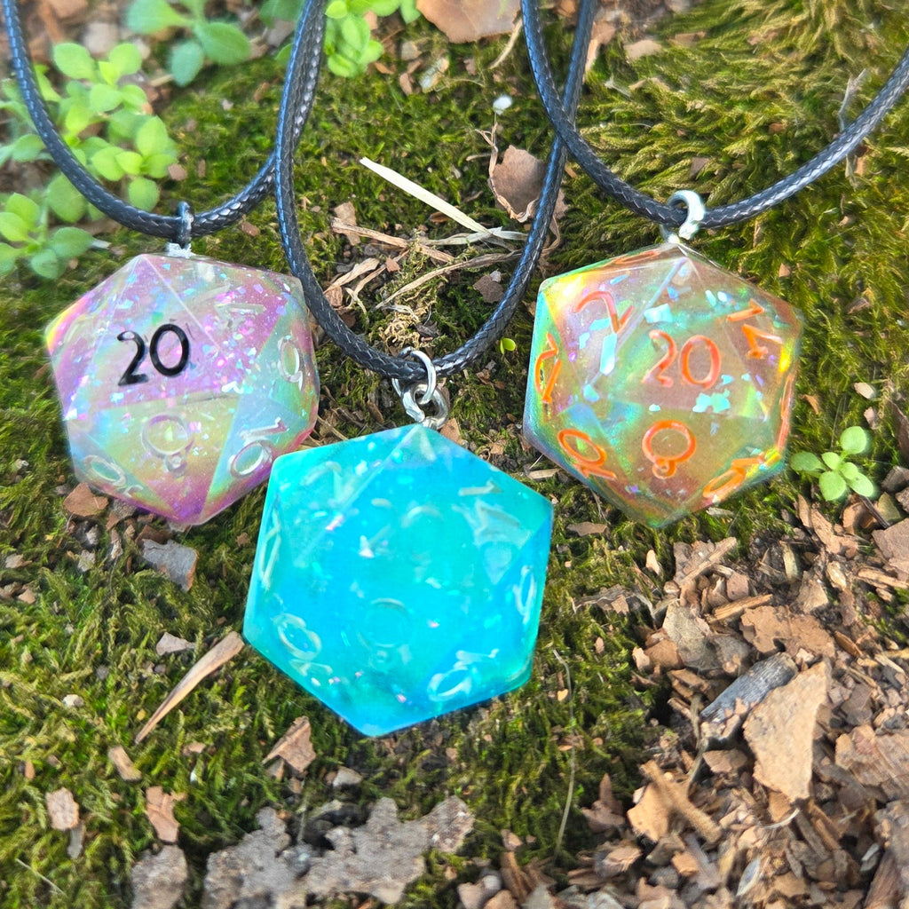 Individual Glow in the Dark Colorshifting Handmade Resin Half D20 TTRPG Polyhedral Gaming Dice Pendant Necklaces