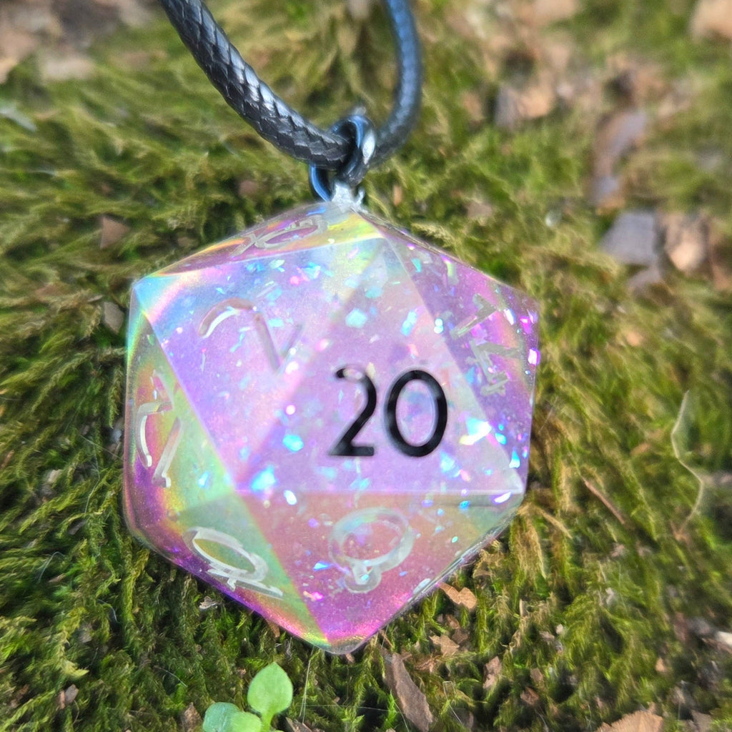 Individual Glow in the Dark Colorshifting Handmade Resin Half D20 TTRPG Polyhedral Gaming Dice Pendant Necklaces