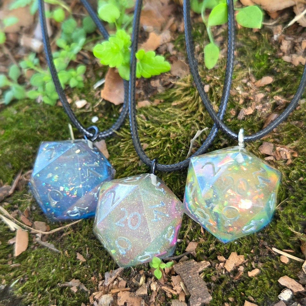 Individual Glow in the Dark Colorshifting Handmade Resin Half D20 TTRPG Polyhedral Gaming Dice Pendant Necklaces