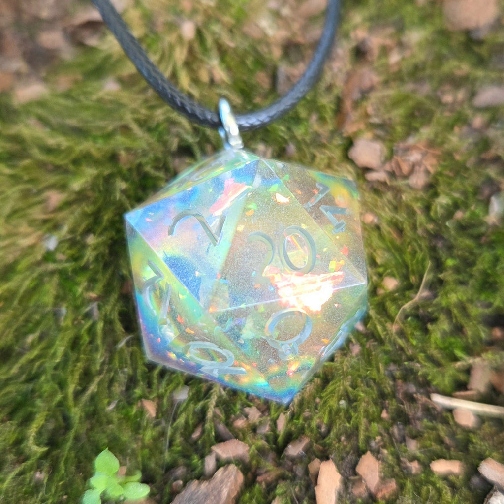 Individual Glow in the Dark Colorshifting Handmade Resin Half D20 TTRPG Polyhedral Gaming Dice Pendant Necklaces