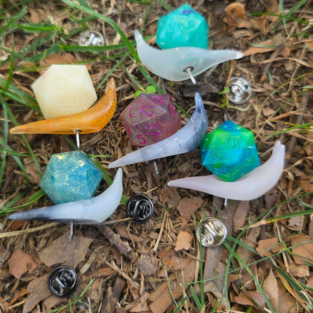 Individual Handmade OOAK Glow in the Dark Dice Snail Pins