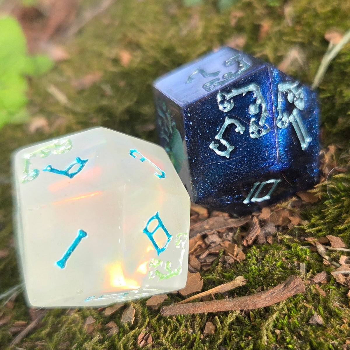 'Ribbity Bobbity BOO!' Handmade Colorshifting Glow in the Dark Daggerheart 20mm Oversized D12 Day & Night Themed Pair TTRPG Duality Dice