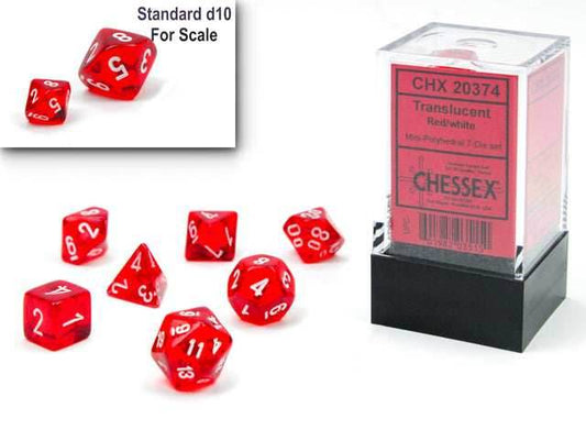 Translucent Mini-Polyhedral Red/white 7-Die Set (Mini Poly Release 1) - 