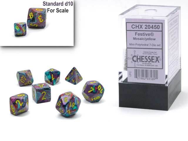 Festive® Mini-Polyhedral Mosaic/yellow 7-Die (Mini Poly Release 1) - 