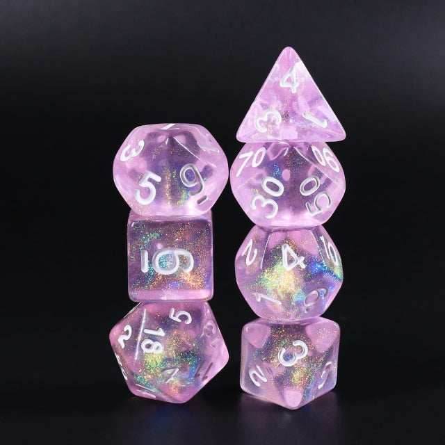 Candy Luxury (formerly Barbie Pink) Glitter with White Numbering 7-Dice Set RPG - 