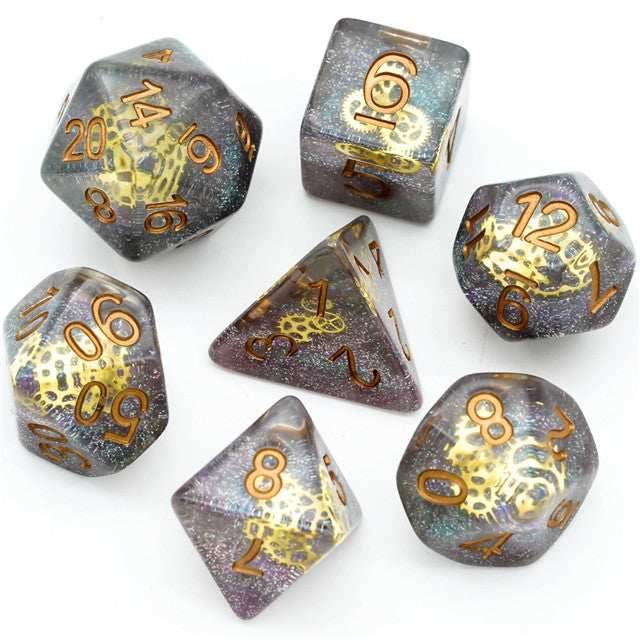 Glitter Mini Gearwheel Dice 7-Dice Dungeons and Dragons RPG - 