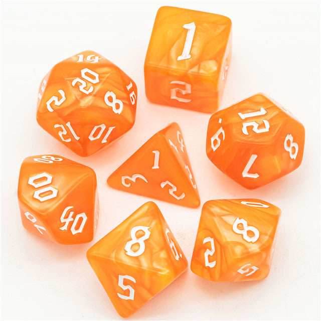 Orange Macaron 7-Dice Blend Set w/White Numbers - 