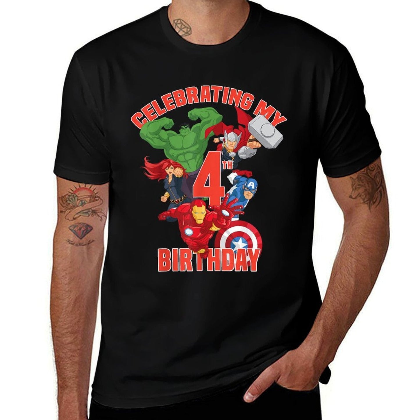 Marvel Avengers Celebrating My 4th Birthday  Lightweight T-Shirt