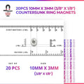20pcs 10mm x 3mm (Approximately 3/8" x 1/8") Countersunk Ring Magnets