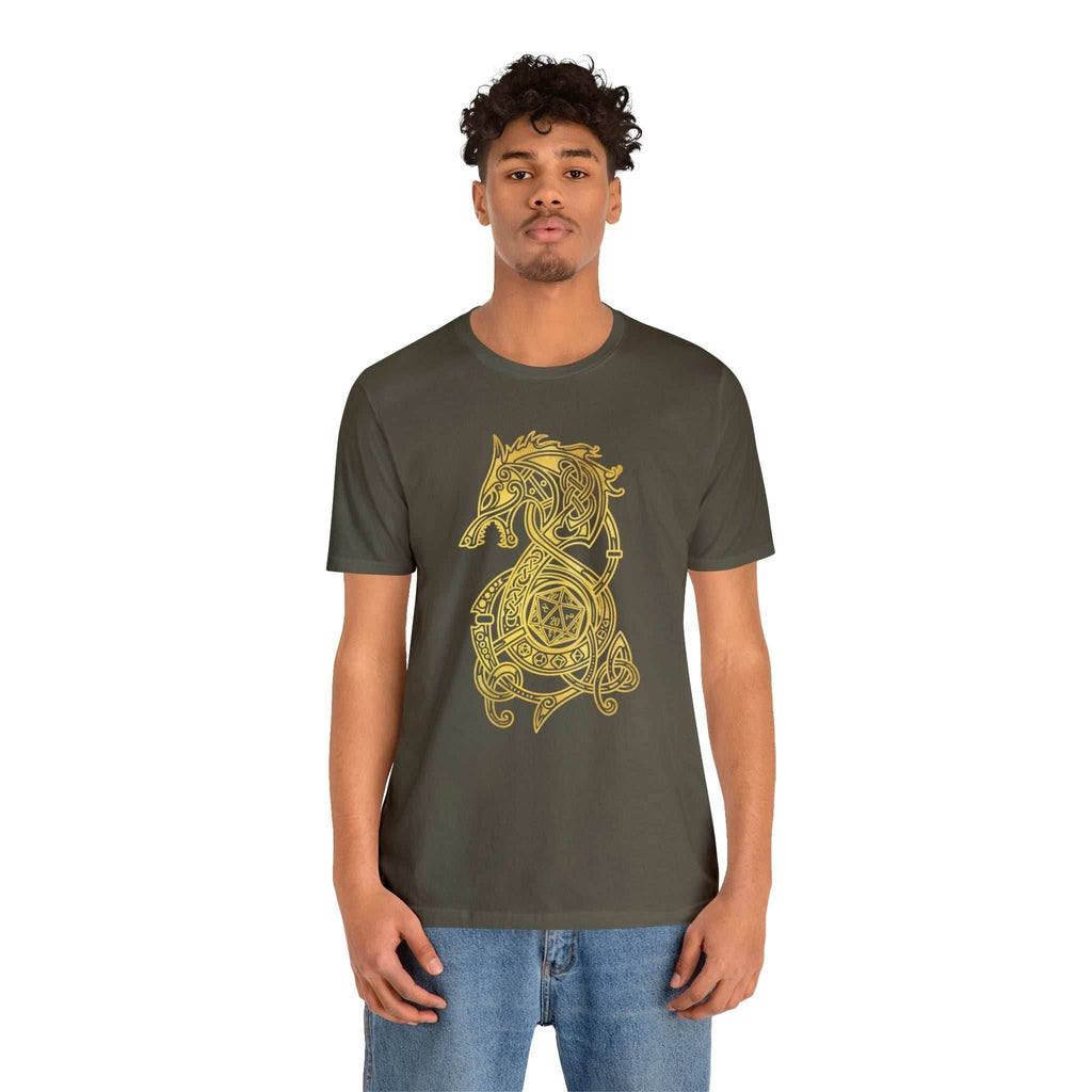 Golden Celtic Dice Dragon Shirt - Army / S