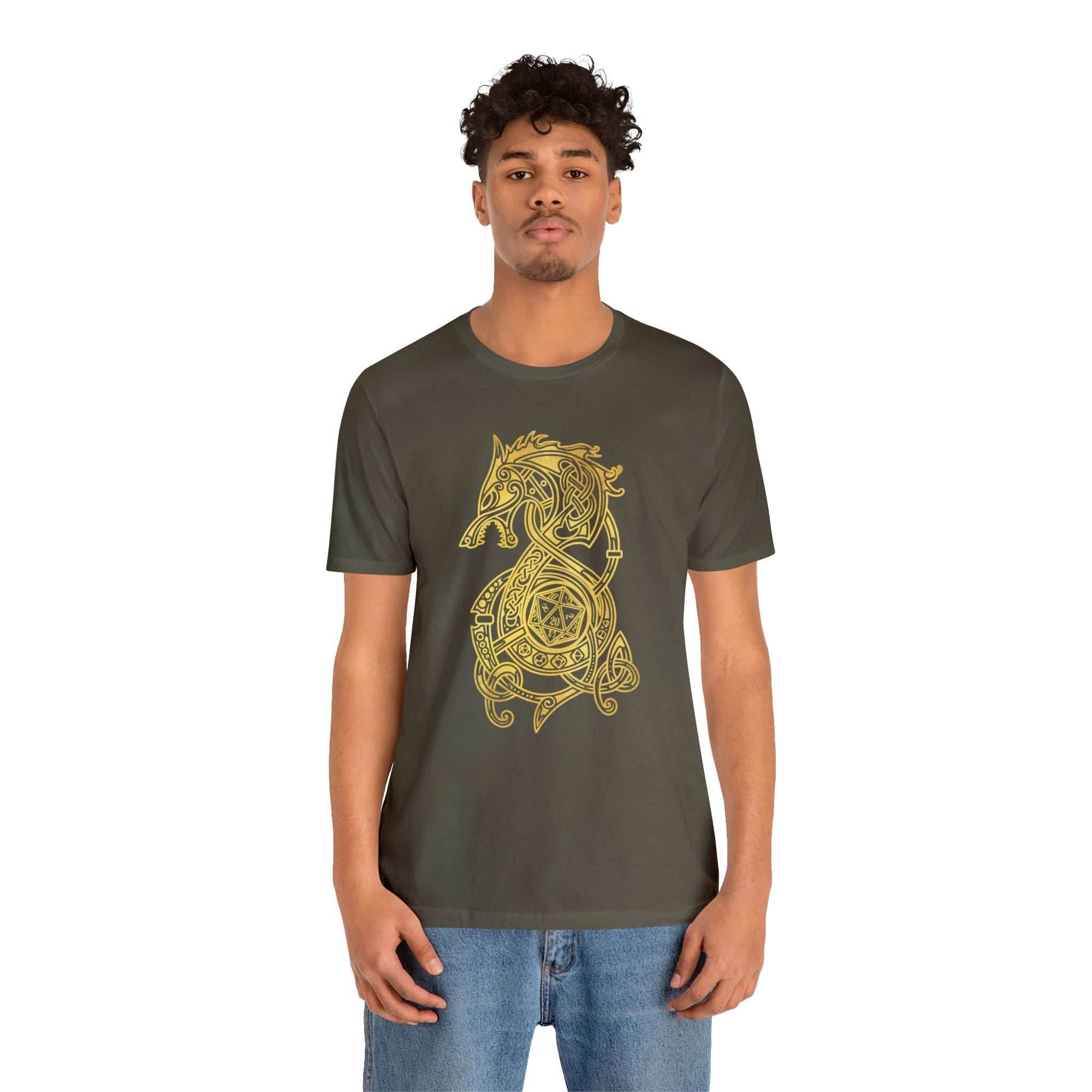 Golden Celtic Dice Dragon Shirt - Army / S