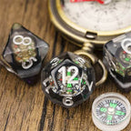 Compass Dice 7-Dice Set Clear w/ Moving Compass Inside Glitter Base Dnd - 