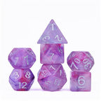 Resin Galaxy Purple 7-Dice Dnd Dice | Glitter w/Silver Numbers Set - 