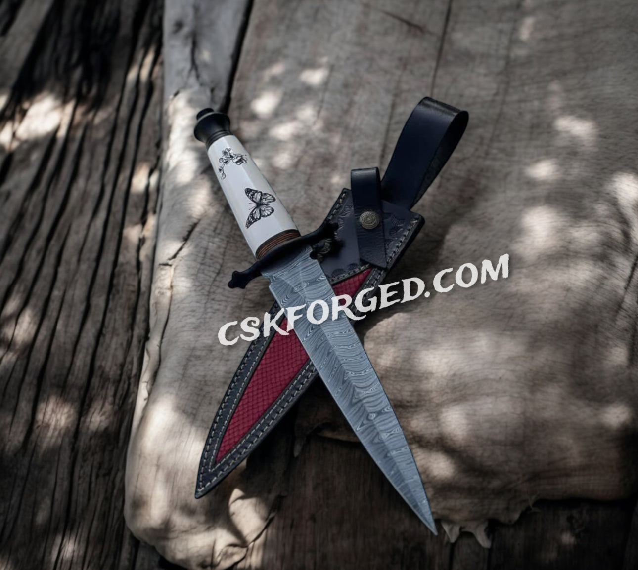 Bone Shaker Damascus Sword– Hand-Forged Biker’s Battle Black Chrome Accent
