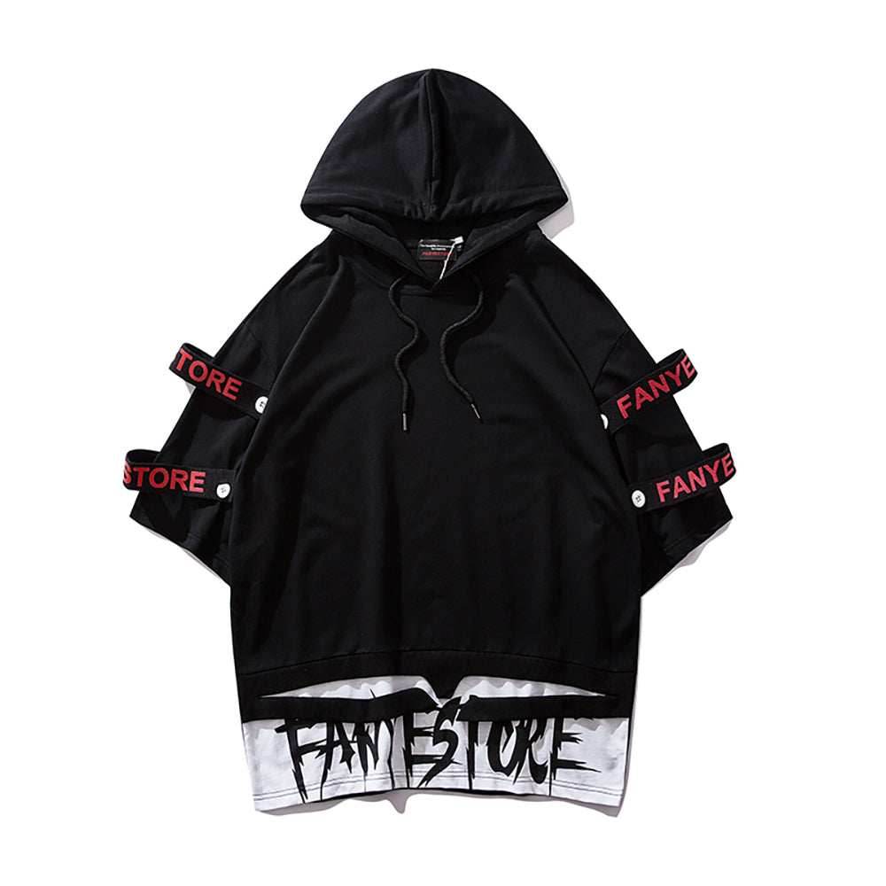 Black Solo Movement Short Sleeves Hoodie - Black / S