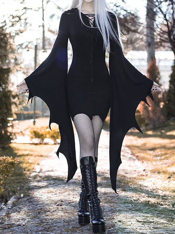 Forest Elf Sorcerer Robe For Women Gothic Vintage Slim Hooded Nienna Dress Halloween Carnival Party Dress-DungeonDice1
