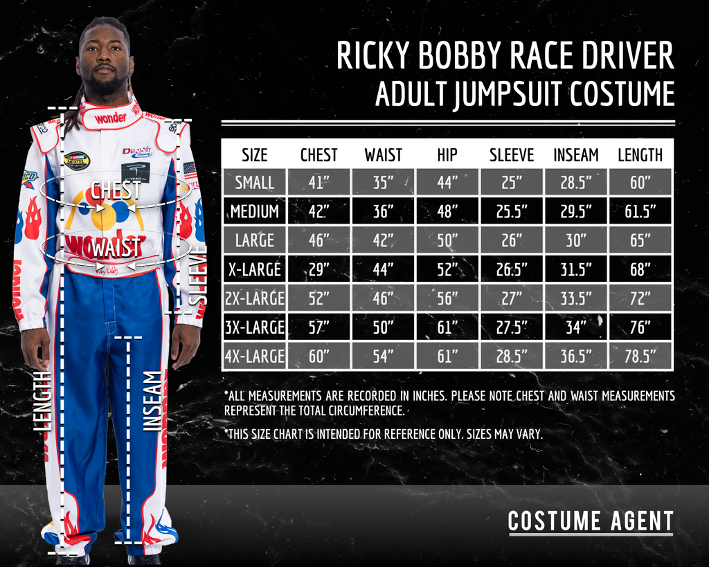 WonderBread Jumpsuit: Ricky Bobby Race Driver Costume Mashup (No Embroidery) for Adult Halloween Cosplay