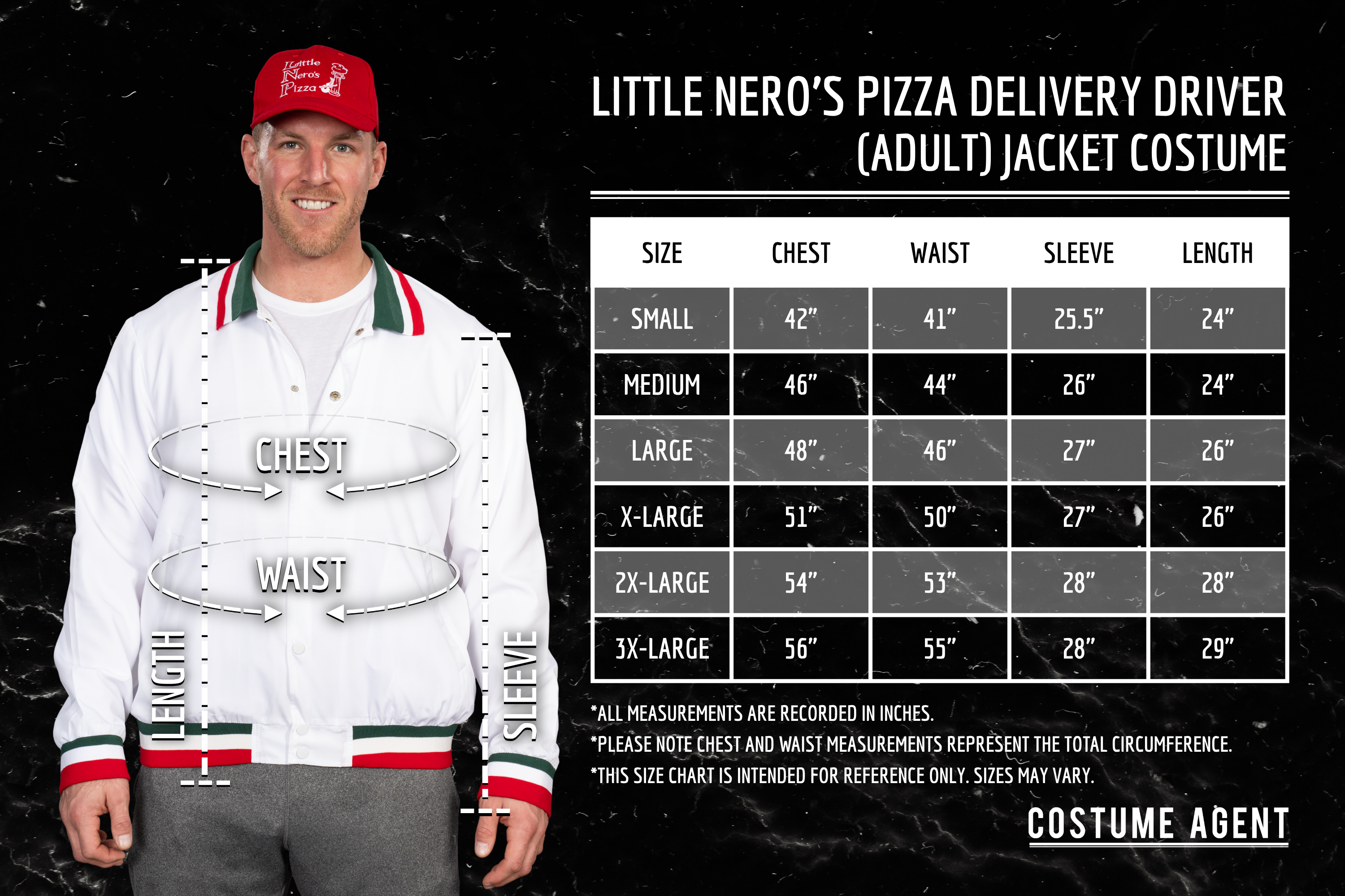 Little Nero’s Pizza Delivery Driver Christmas Movie White Jacket and Red Hat Complete Cosplay Halloween Costume Set
