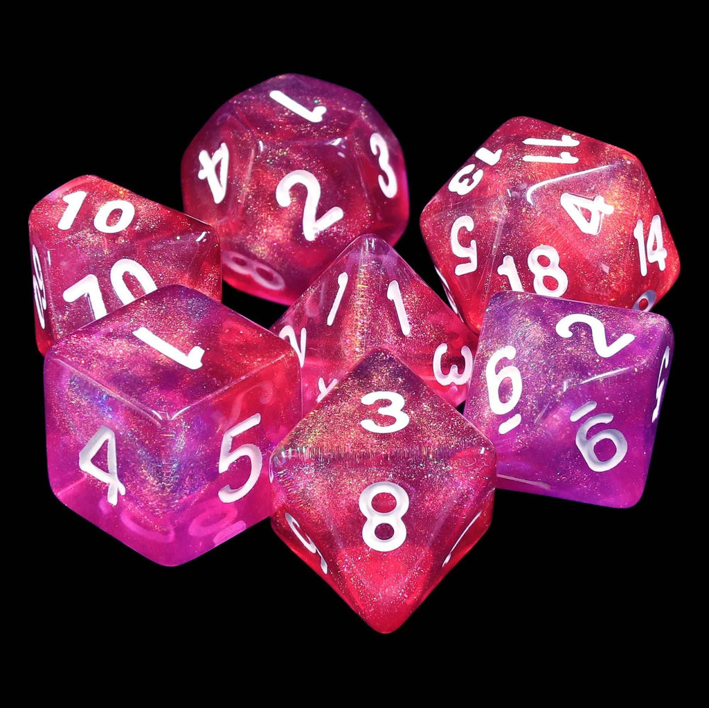 Carbon Stars Pink/Purple Glitter 7-Dice Set by HendgaDice - 