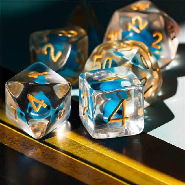 Blue Whale Dice Clear Dice w/ Blue Whales 7-Dice Set Rpg - 