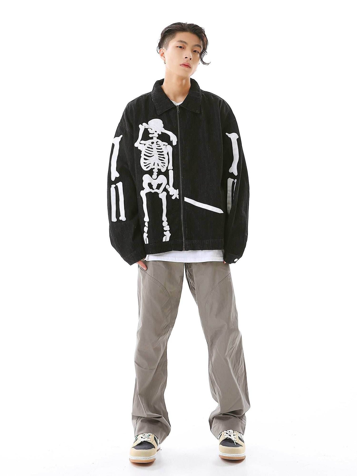 Crying Skeleton Denim Jacket - Black / M