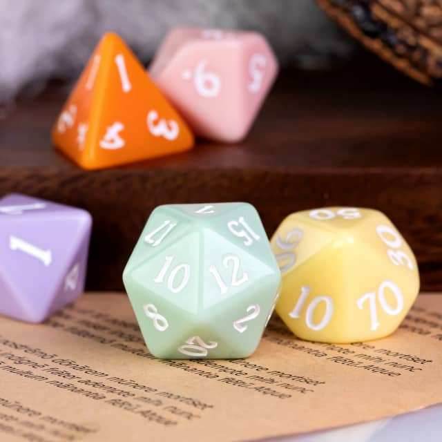 Multi-Color Macaron 7-Dice Set w/White Numbers Pastel Dnd Dice Set - 