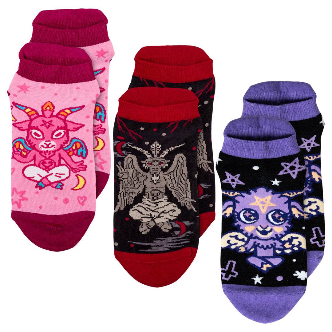 Evil But Cute Baphomet Ankle Sock Pack | 3 Designs - 