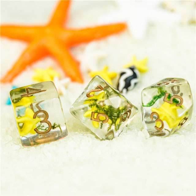 Yellow Starfish Dice 7-Dice Set Resin Dungeons and Dragons Dice - 