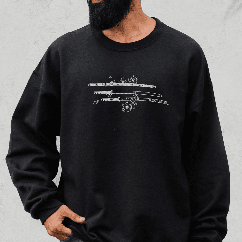 Zoro 3 Sword Style Unisex Embroidered Premium Anime Crewneck Sweatshirt - Black / S