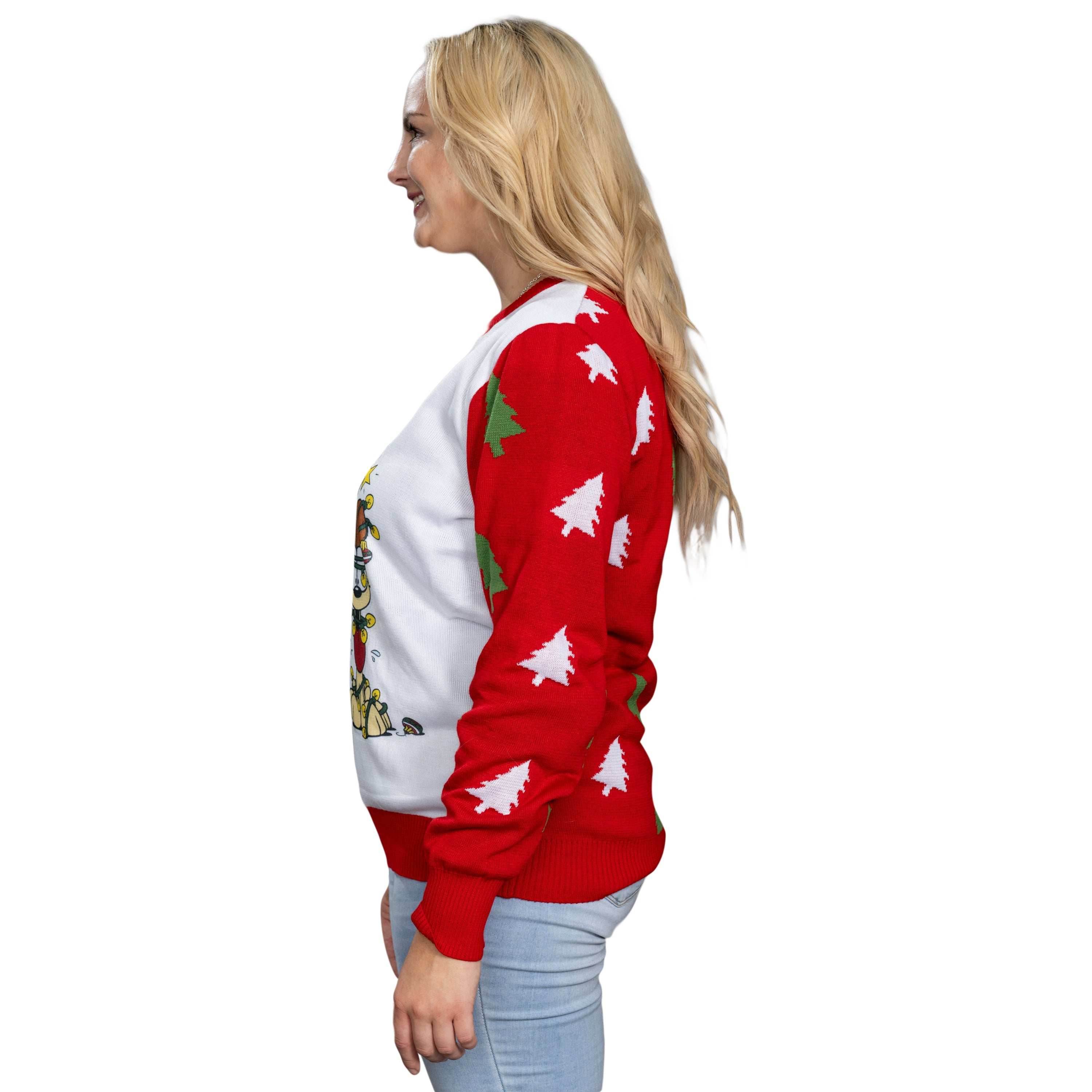 Merry Christmas Garfield Odie Xmas Tree Sweater - XS