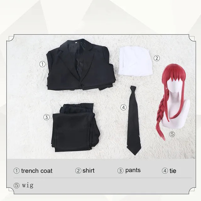 Makima Cosplay Costume Wig Women Men Trench Coat Jacket Black Suit Uniform Halloween Carnival Party Anime Outfits