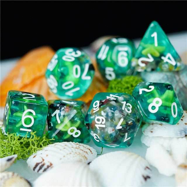 Sea Green Starfish Dice 7-Dice Set Resin Dungeons and Dragons Dice - 