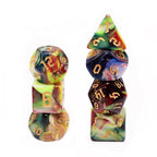 Secret Garden 7-Dice Set Blue/White/Green/Red w/Gold Numbers Dnd Dice Set - 