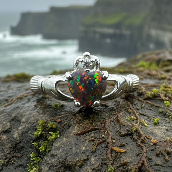 Black Opal Claddagh Ring