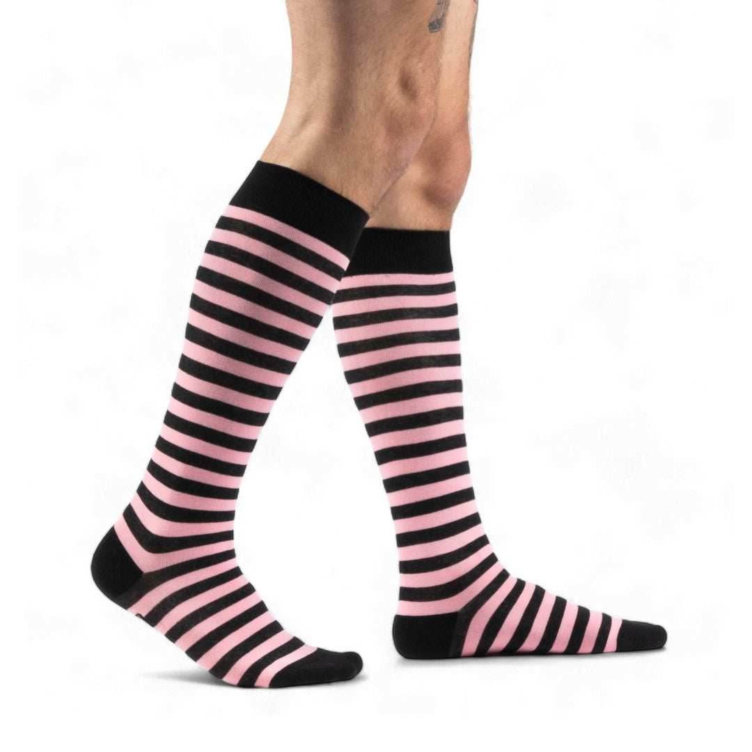 Bubblegum and Black Stripes Knee High Socks - 