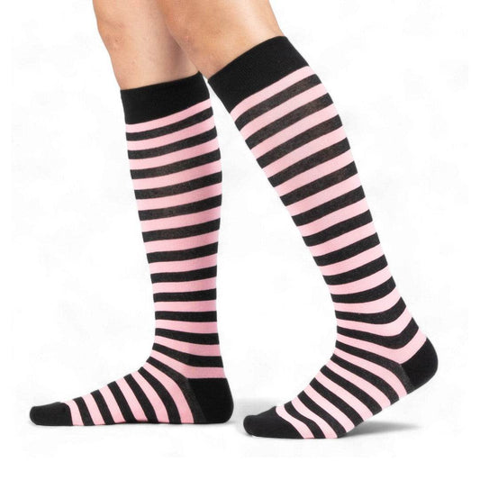 Bubblegum and Black Stripes Knee High Socks - 