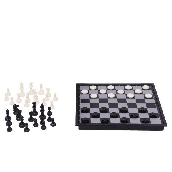 Travel Games: Rustik Foldable Magnetic Checkers/Chess (Black/White) - 