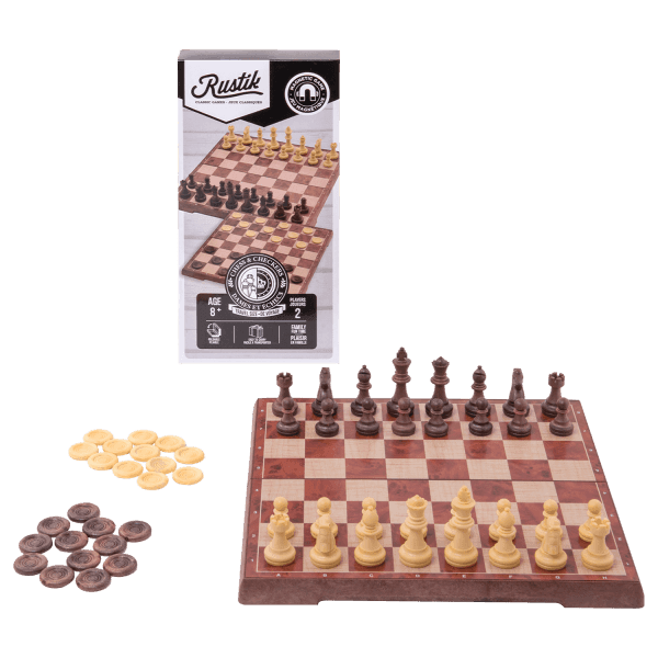 Travel Games: Rustik Foldable Magnetic Checkers/Chess (Peachwood) - 