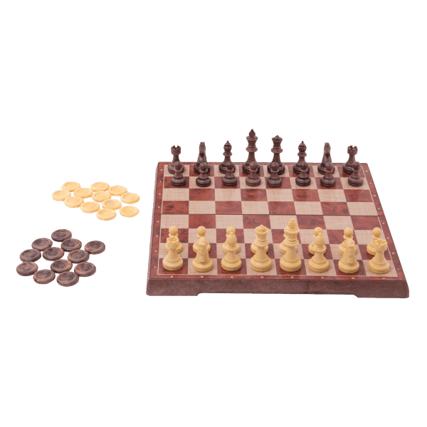 Travel Games: Rustik Foldable Magnetic Checkers/Chess (Peachwood) - 