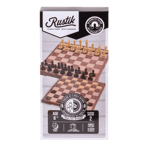 Travel Games: Rustik Foldable Magnetic Checkers/Chess (Peachwood) - 
